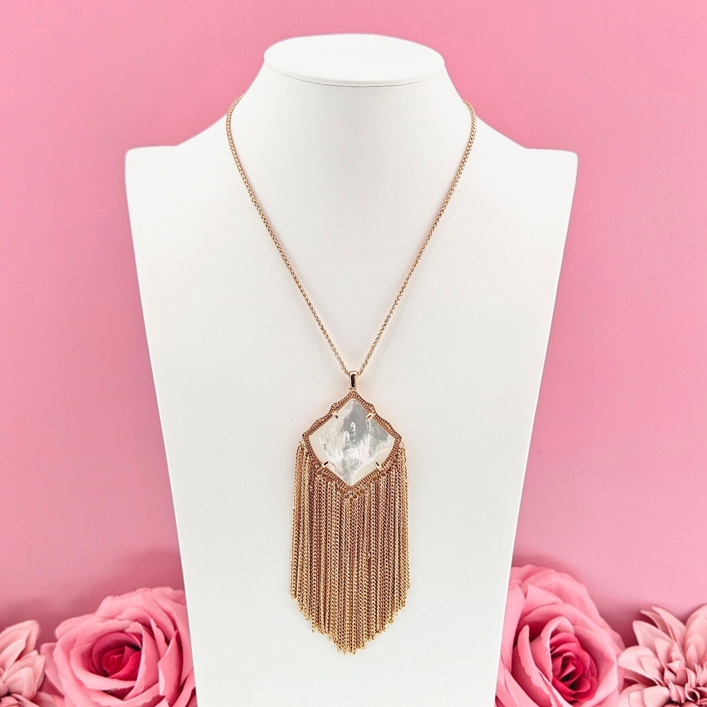Kendra Scott Necklace Kingston 32" Ivory  Mother of Pearl Rose Gold Plated